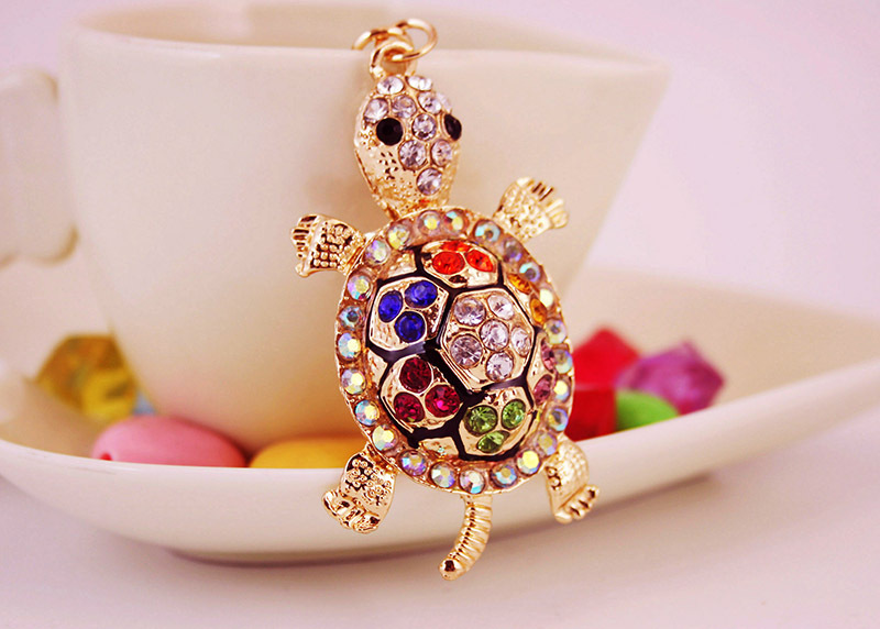 37g Weight Alloy, Metal Material Heart Pattern Unisex Gender White, Peach Color Korean Cute Diamond Crystal Cartoon Turtle Car Keychain 5