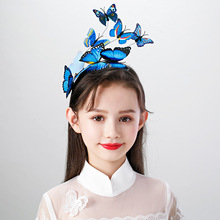 女童舞台誇張頭飾藍色蝴蝶發箍小朋友生日禮物頭箍兒童公主發飾品