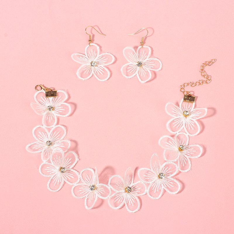 Retro Soft Cute Girl Chiffon Lace Flower Diamond Simple Earrings Wholesale Nihaojewelry display picture 6