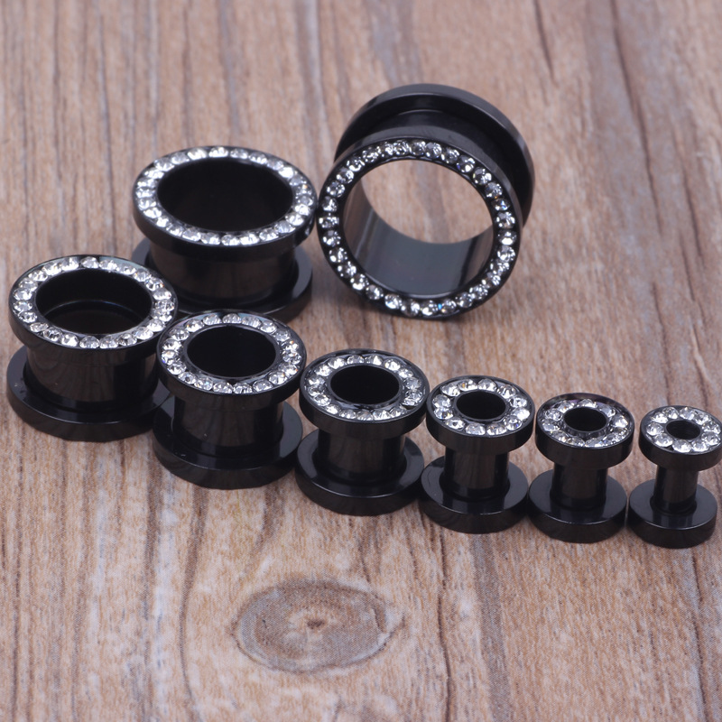 Black Clip Drill I-Shaped Ear Expander Earring 16mm Stainless Steel Body Jewelry detail image 8