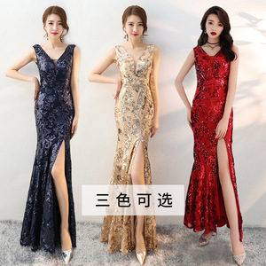 Evening dresses vestido de noche Golden evening dress banquet sexy fishtail dress queen&apos;s aura