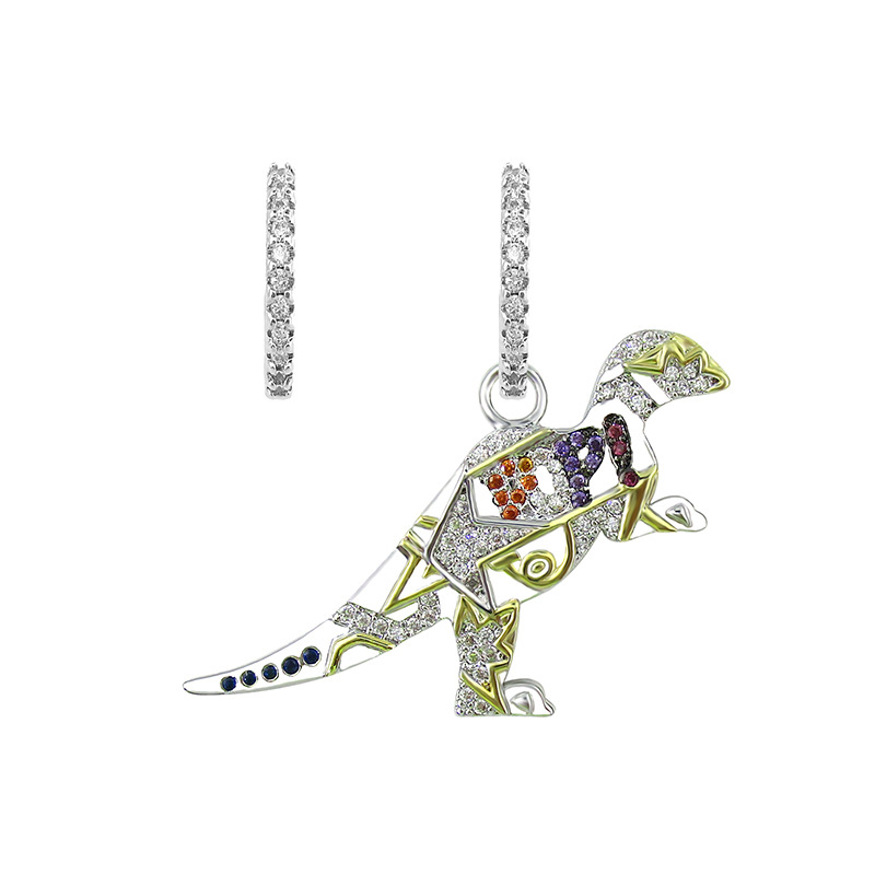 Personal Isiertes Und Lustiges Design Mit Kristall Diamanten, Asymmetrische Dinosaurier Ohrringe, Europäische Und Amerikanische Übertriebene Trend Tier Ohrringe, Weibliches Geschenk display picture 7