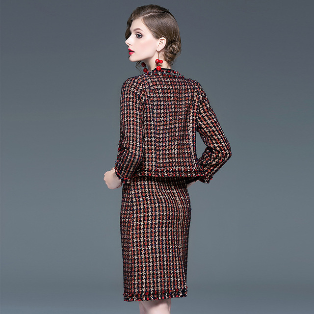 Autumn European and American Fashion Suit Chequered Two-piece Suit