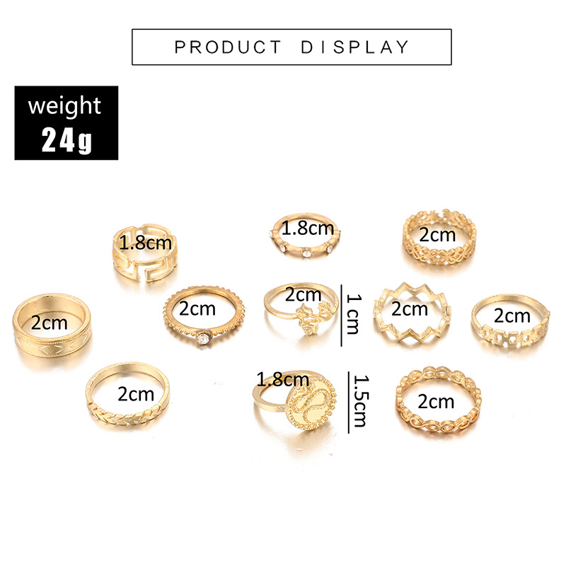 Europäische Und Amerikanische Grenz Überschreitende Mode Persönlichkeit Diamant Hohles Blumen Abzeichen Serpentine Gelenk Ring 10-teiliger Kombination Sring display picture 1