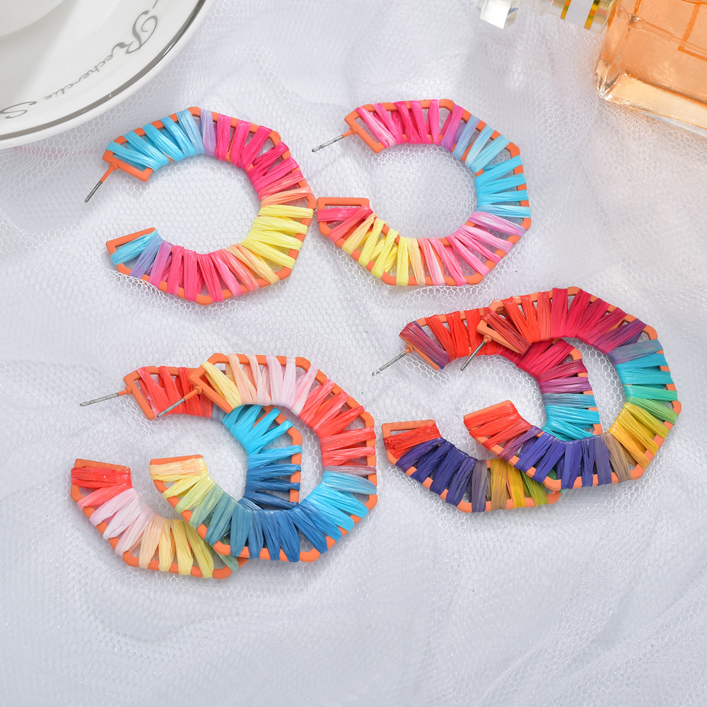 New Fashion Spray Rubber Paint Geometric C-shaped Octagonal Raffia Fashion Earrings Women display picture 3