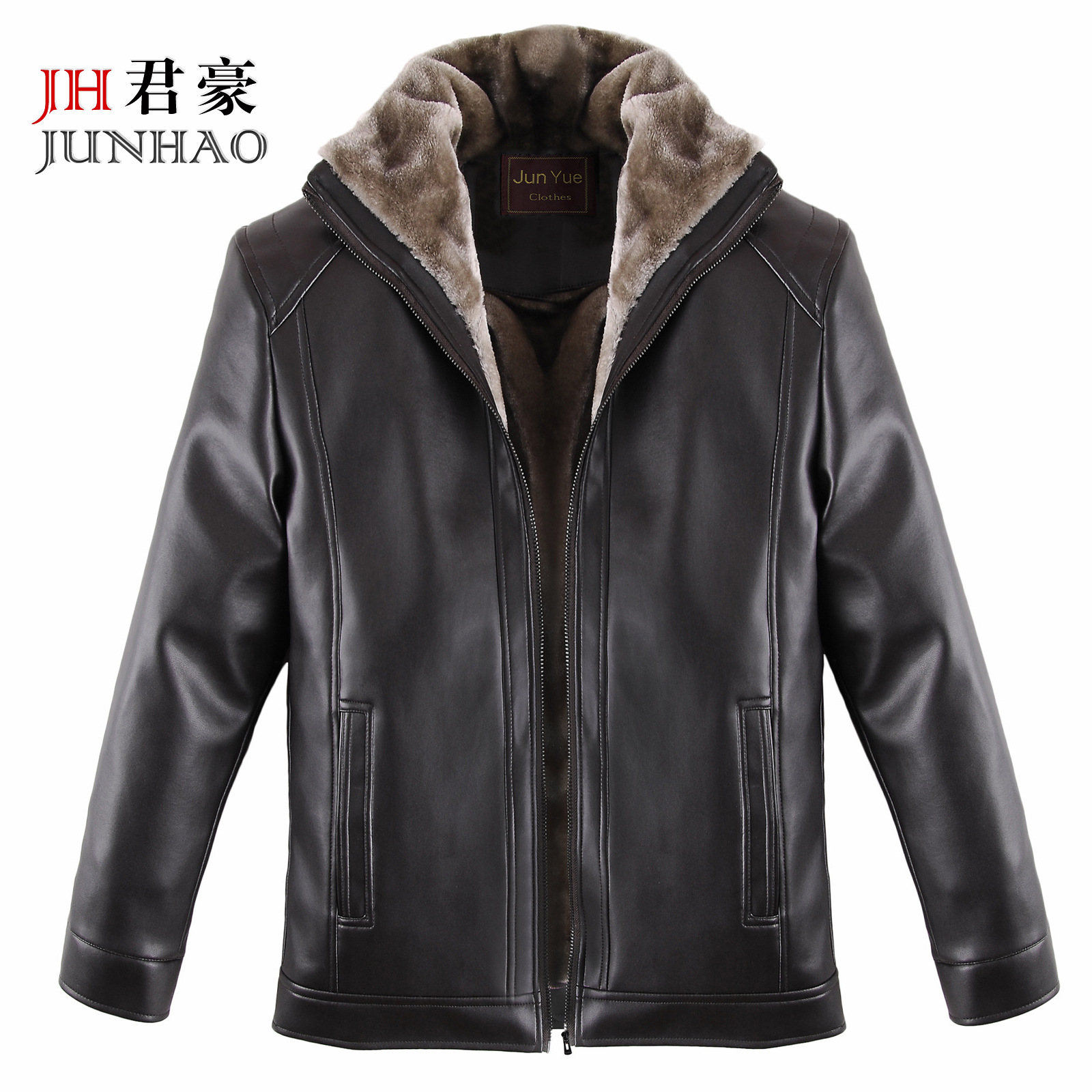 2020秋冬季网红中老年皮衣男加厚皮毛一体男装外套男士皮夹克批发|ru