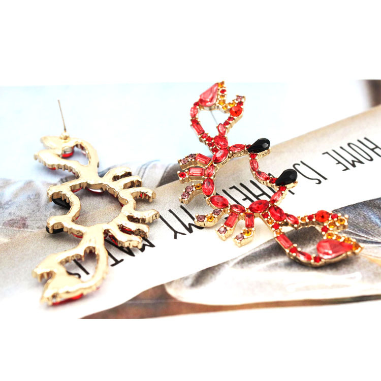 厂家直销跨境欧美创意流行耳环个性螃蟹镶钻耳钉S925纯银耳钉