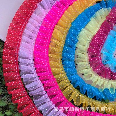 2.5cm印点纱带打折打皱褶芭比娃娃花边辅料 diy娃娃衣材料30米/条|ru