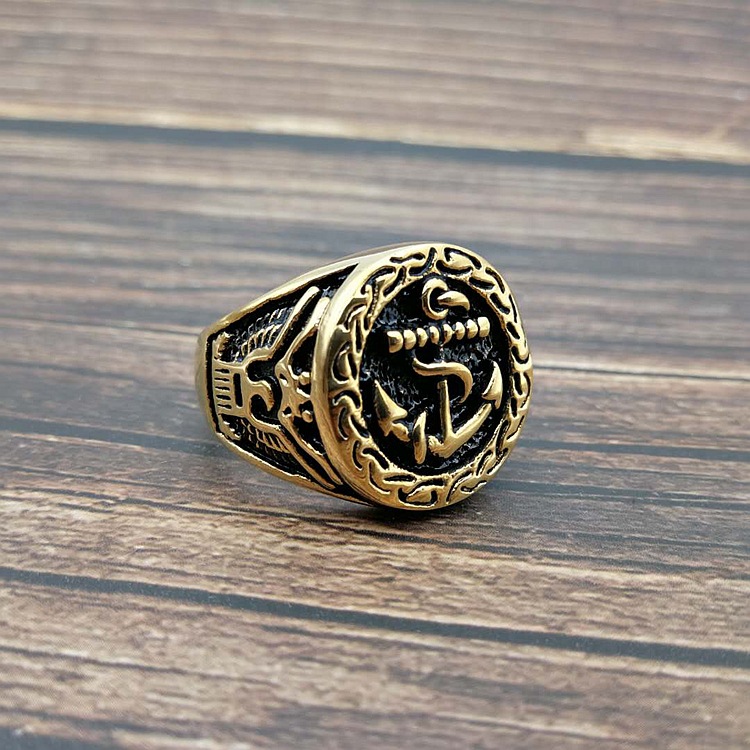 Color Block Pattern Retro Color Block Titanium Steel Men's Rings