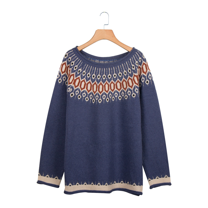 new casual solid color printed knit sweater NSLK11392