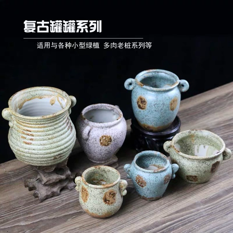 Оптовая продажа TTJ мясистые керамические ретро цветочные горшки для всех видов маленьких зеленых растений мясистая старая свайная керамика