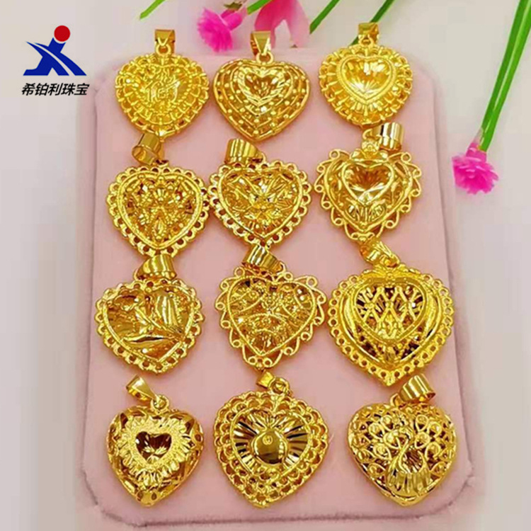Brass Gold-Plated Hollow Heart-Shaped Pendant Jewelry Street Stall Supply Ladies Love Pendant Necklace Love Pendant