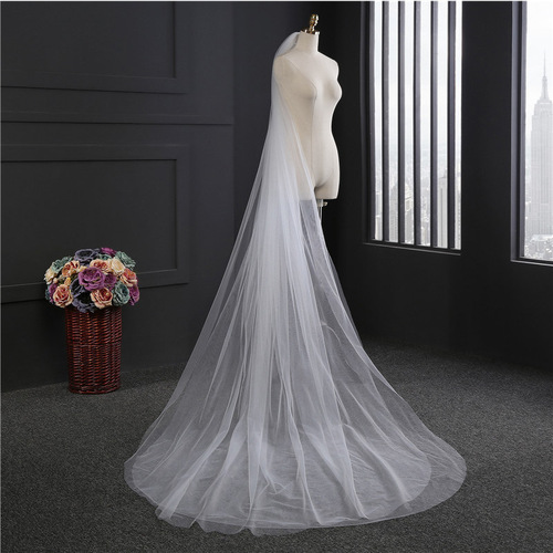 Veil Bride New Style Wedding Single Layer Lace Ruffle Veil Korean Version Wedding Dress Long Accessory Clothing Accessories Long 