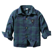 跨境春秋童装新款 儿童棉格子长衬衫 男童休闲长袖衬衫宽松