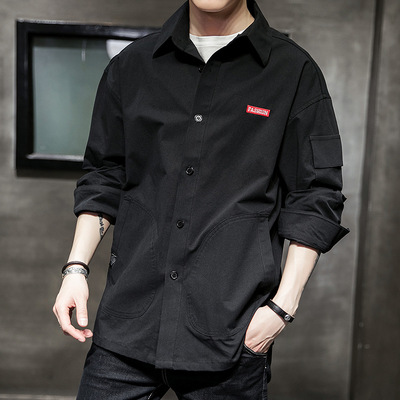 2019新款純棉長袖襯衫男士春季青年韓版時尚修身休閑純棉免燙襯衣