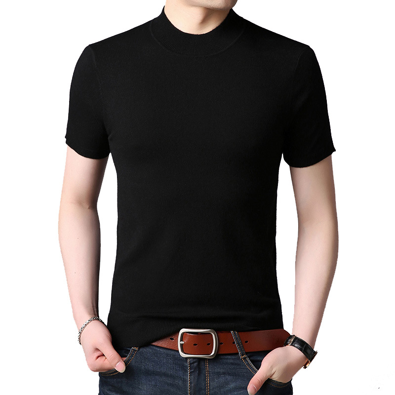 woolen knitted base solid color sweater with a round collar