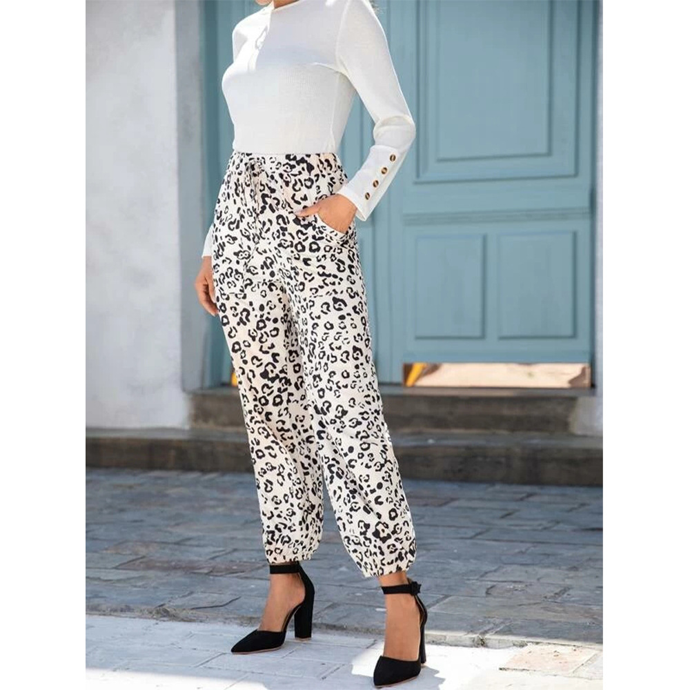 new fashion slim high waist leopard print straight-leg casual pants  NSSA34580