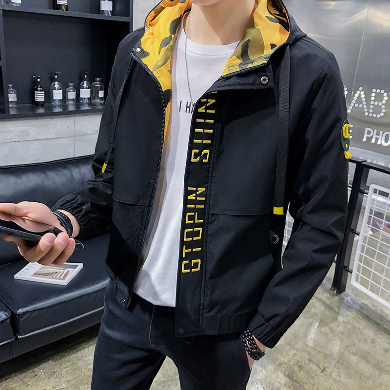 2019 new pattern Autumn Jacket Korean Edition Self cultivation fashion Hooded coat Trend personality Young men Jacket men's wear