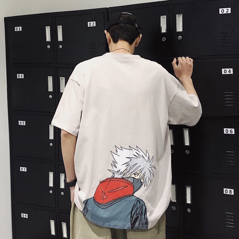 Naruto Fashion Brand Short-sleeved T-shirt Men's Summer Kakashi Clothes Student Loose Half-sleeved Korean Fashionable