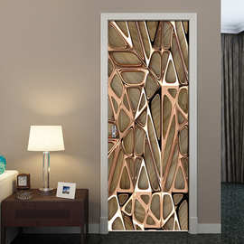巨创跨境货源PVC贴纸3D自粘门贴 墙贴 卧室客厅现代装饰 金色几何
