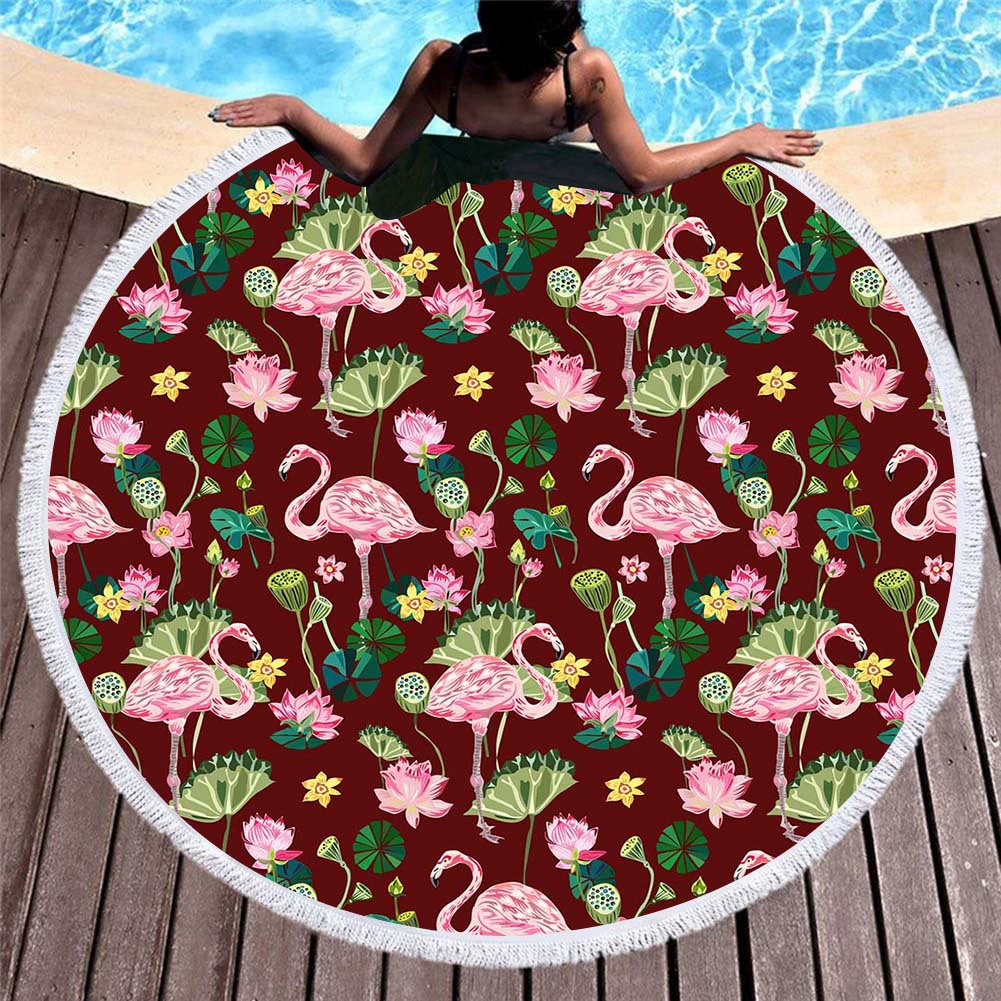 Вышитые европейские и американские 3D цифровой печати Фламинго пляжное полотенце Microfiber круглый кисточкой пляжный коврик