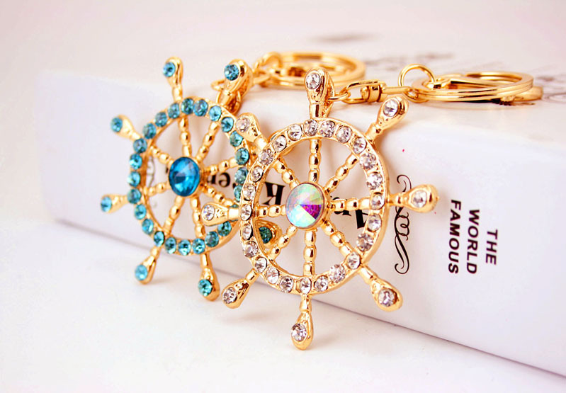 40g Weight Alloy, Metal Material Constellation Pattern Unisex Gender White, Blue Color Korean Diamond-studded Crystal Ship Rudder Nautical Car Metal Pendant Keychain 1