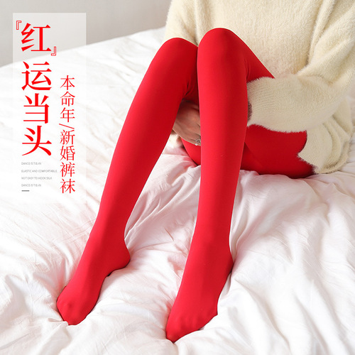 Thin bright red stockings, wedding year female pantyhose, festive bride leggings, adult leggings