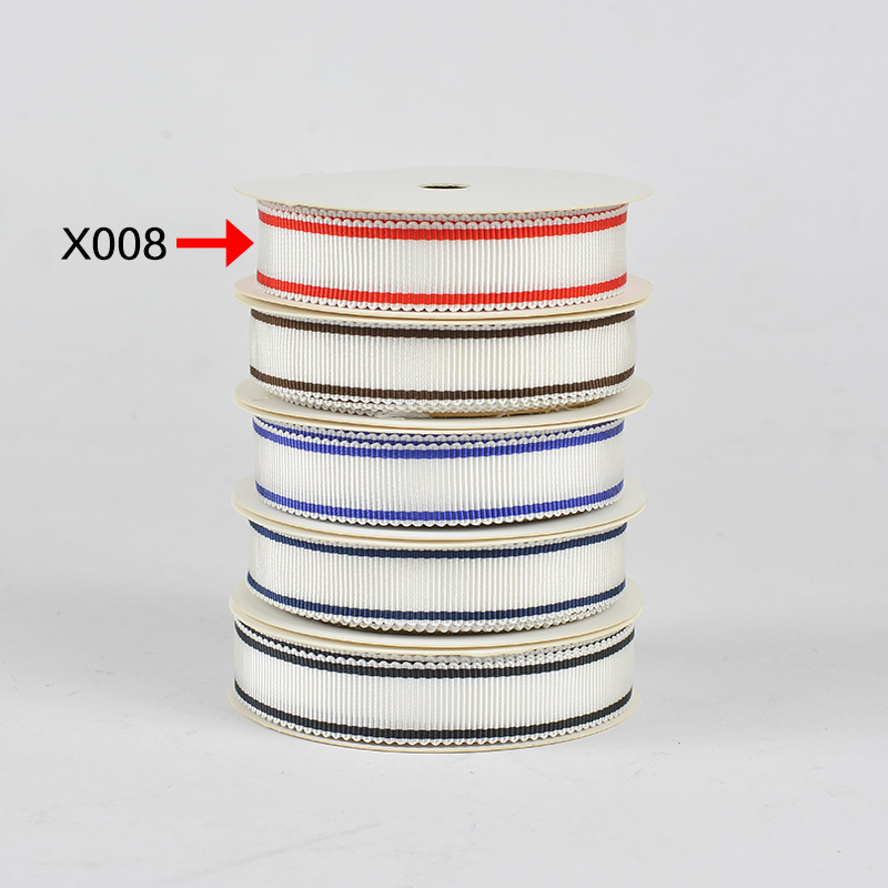 Tres colores a rayas poliéster sombrero cinturón ropa bolsa accesorios envoltura cinturón caja de regalo embalaje dentado cinta hilado teñido sombrero cinturón