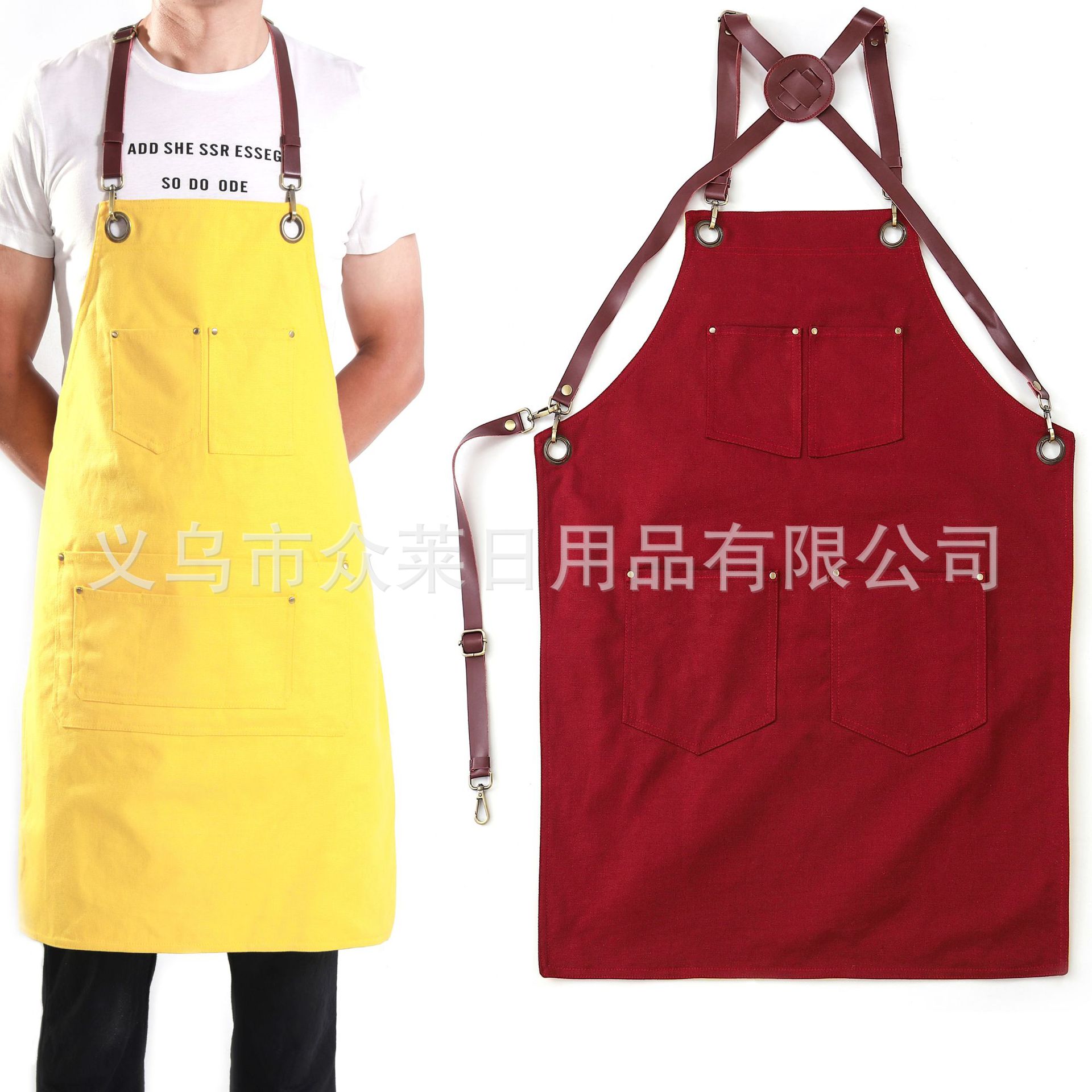 新款餐厅理发店广告围腰 纯棉罩衣咖啡店牛仔工作围裙