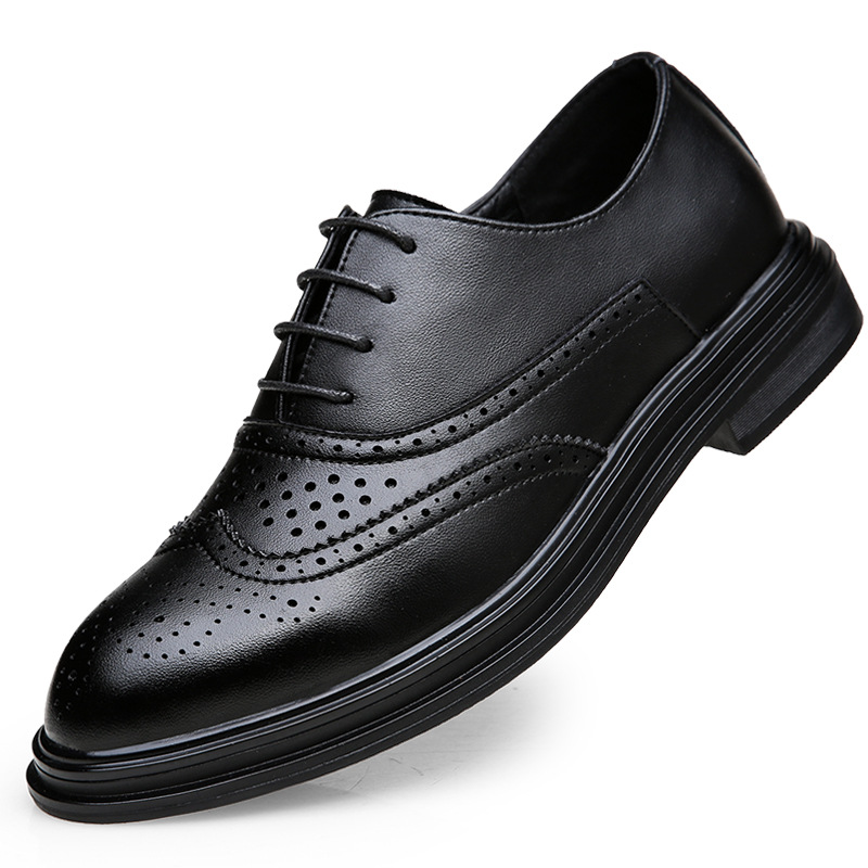 Wiosenne i letnie męskie skórzane buty spiczaste męskie buty British Bullock modne koreańska wersja zielone biznesowe rekreacyjne wydrążone_voghion.com