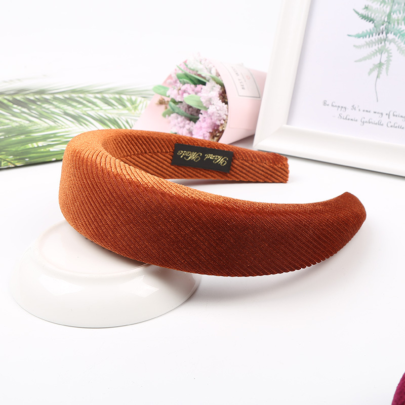 Solid Color Twill Corduroy Sponge Hair Hoop Fashionable Lady display picture 8