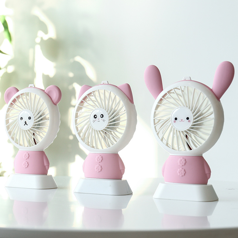USB小风扇迷你座款萌兔便携式小电风扇可充电学生宿舍床上静音