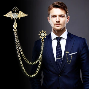 Fashionable Eagle Brooch with Tassel Chain and Small Boat Rudder for Men's Western Wear Accessories