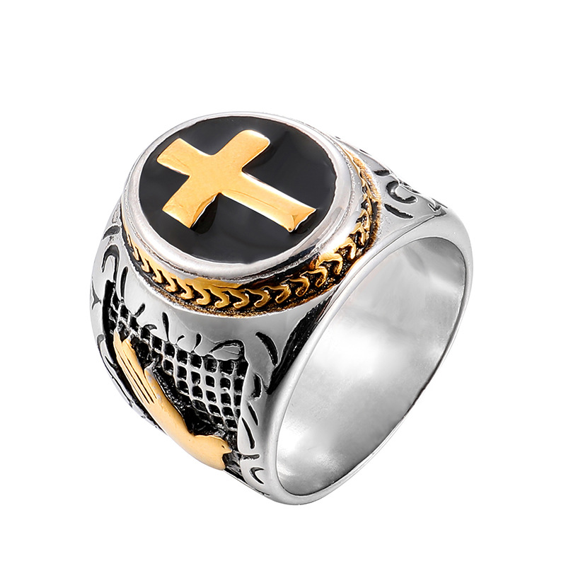 Retro Contrast Color Stainless Steel Cross Ring Wholesale Nihaojewelry display picture 1