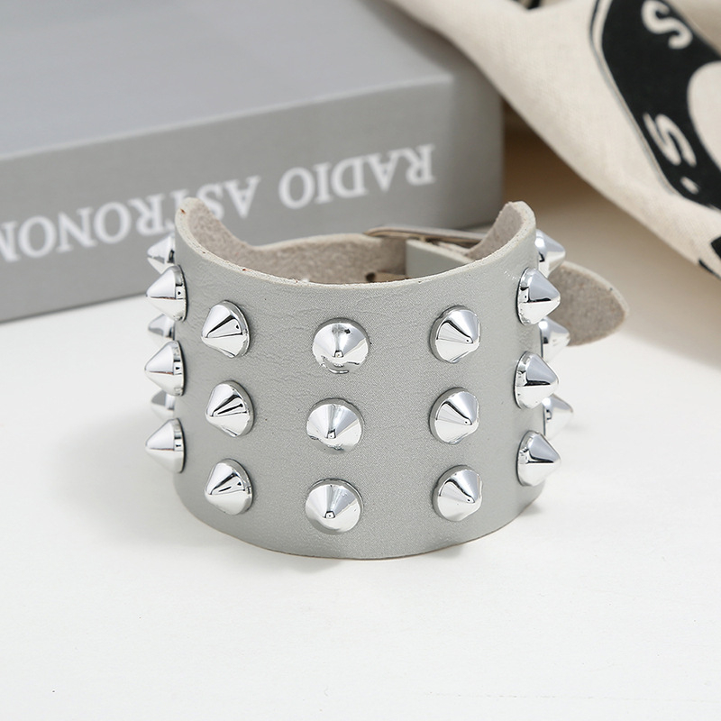 Exaggerated Men's Imitation Leather Bracelet Punk Non-mainstream Three-row Spiked Rivet Bracelet Jewelry display picture 8