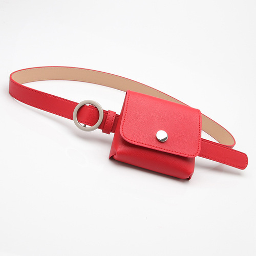 Fashion new style personalized non-hole round buckle thin belt waist bag women's casual key coin purse belt pants wholesale