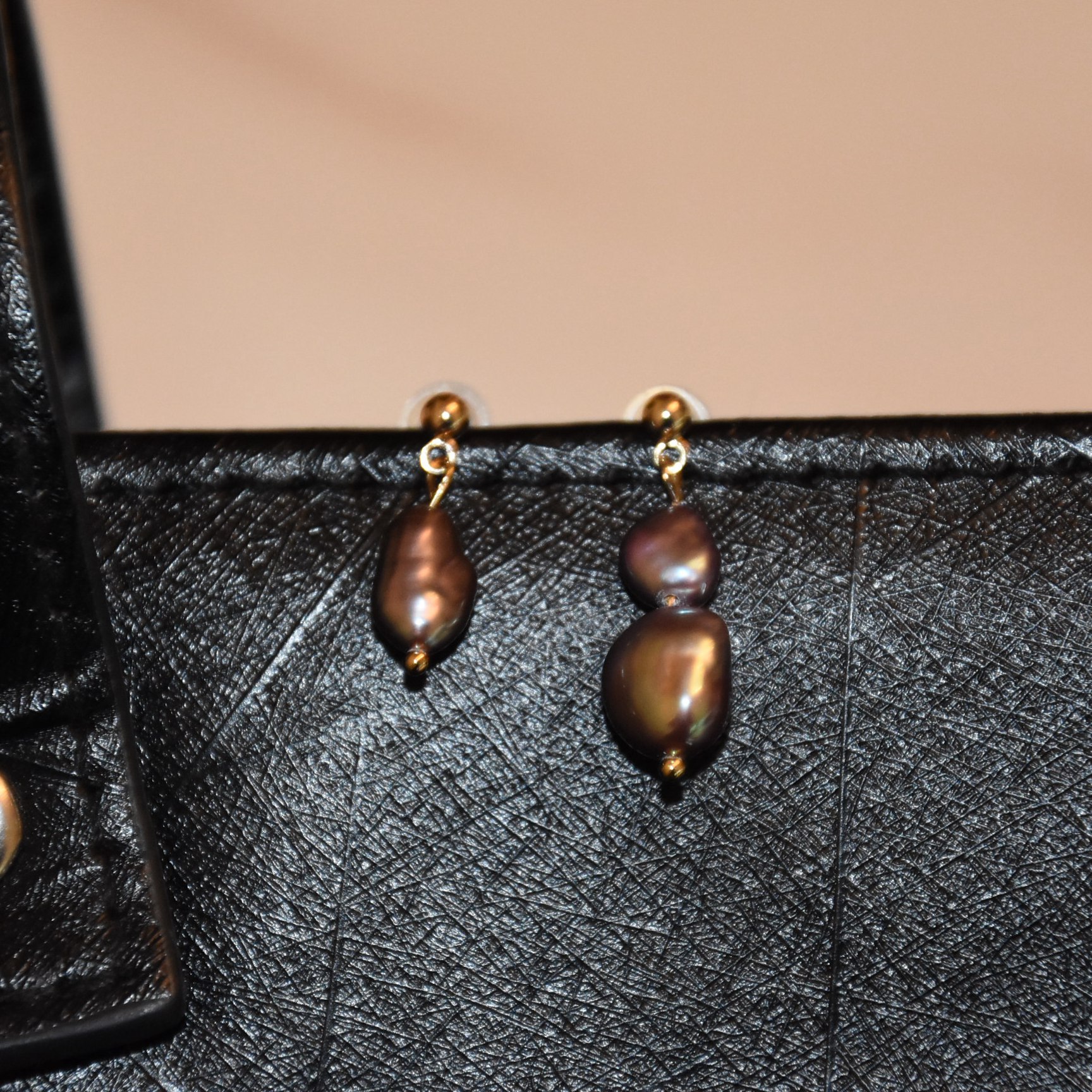 Cerun珠宝天然淡水巴洛克妖紫不对称防过敏强光炫彩简约珍珠耳坠|ms