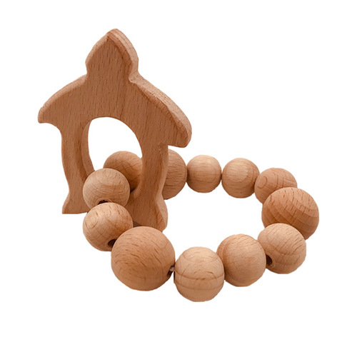 Food grade beech animal teething pacifier chain, baby soothing molar stick, baby bite comfort bracelet