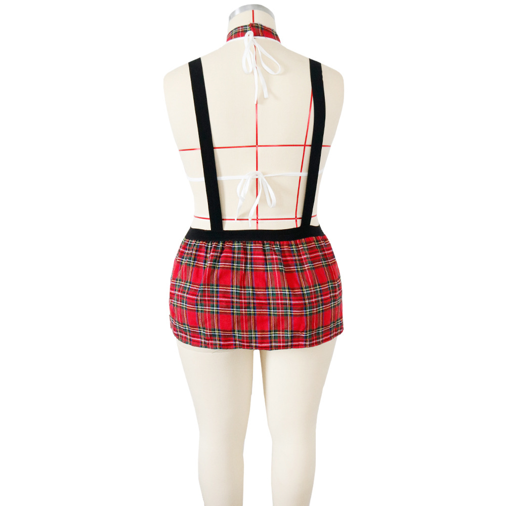 Sexy Mesh Perspective Strap Plaid Skirt Lingerie NSYO22131