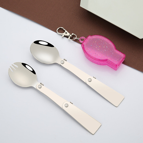 Outdoor portable tableware 304 stainless steel folding spoon Creative foldable fork and spoon dual-purpose three-fold spoon box