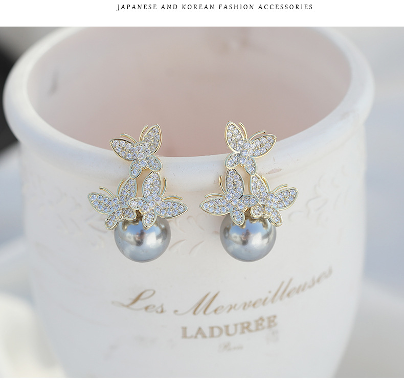 Plata De Ley Perla Mariposa Exagerada Moda Pendientes Grandes Pendientes Largos display picture 3