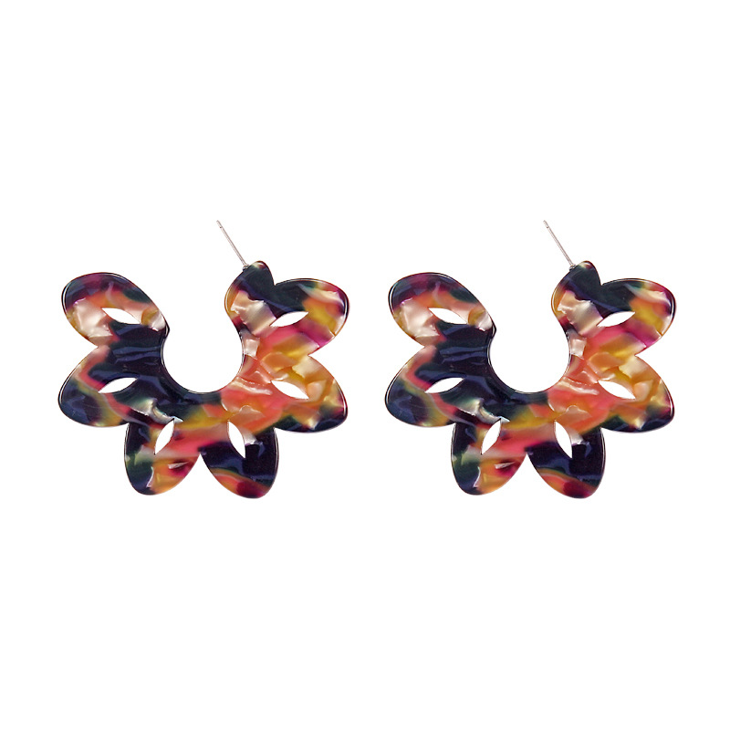 Retro Leopard Print Hollow Flower Acrylic Earrings display picture 2