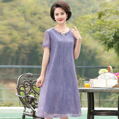 母親節2019夏裝新款中年媽媽連衣裙中長款過膝寬松高貴優雅40歲50