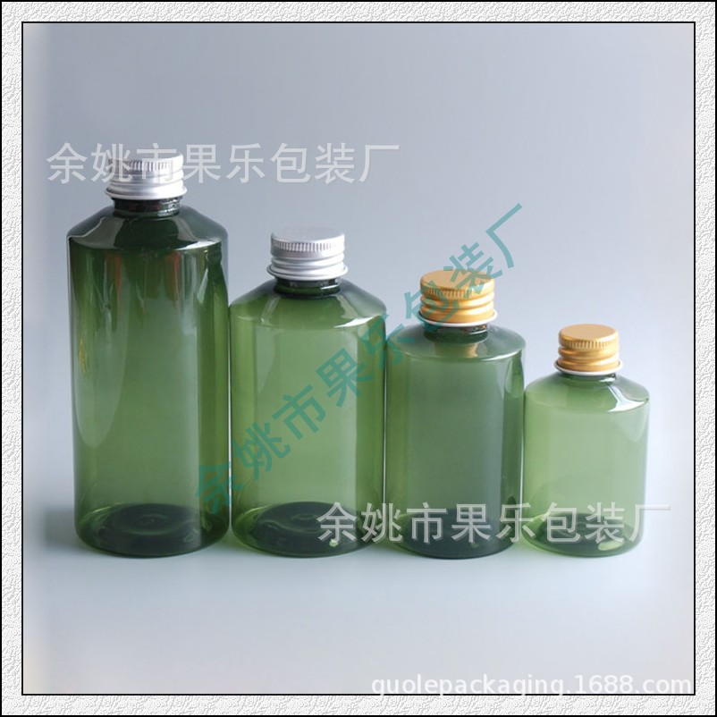 铝盖绿色纯露瓶200ml斜肩PET瓶爽肤水瓶200ml洗发水沐浴液瓶