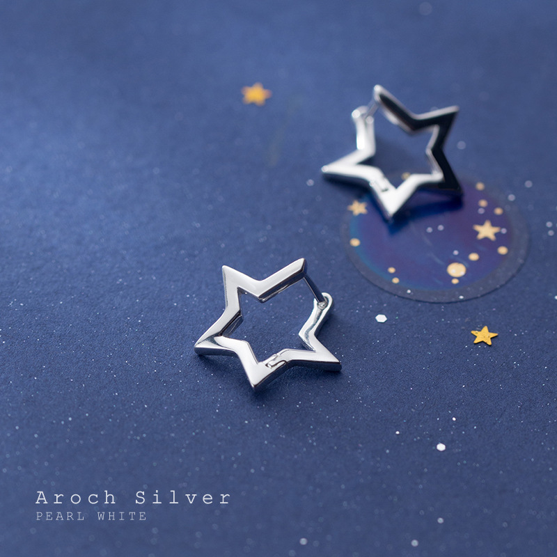 Eloch S925 plata coreana pequeña estrella percha personalidad fresca pendientes de orejas de estudiantes simplicidad adornos de orejas dulces G3744