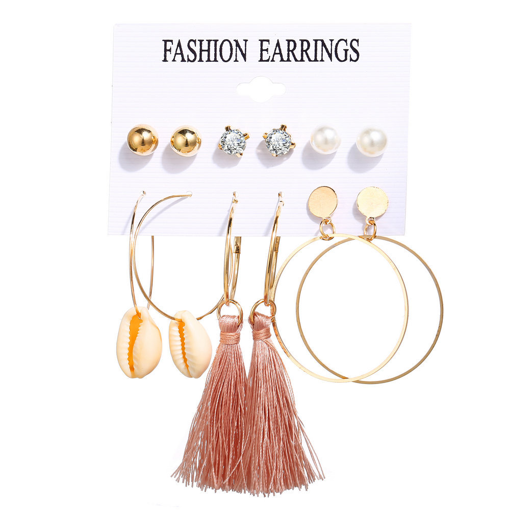 Acrylic Artificial Pearl Circle Tassel Earrings Set 6 Piece Set Hot Selling Earrings Wholesale Nihaojewelry display picture 38