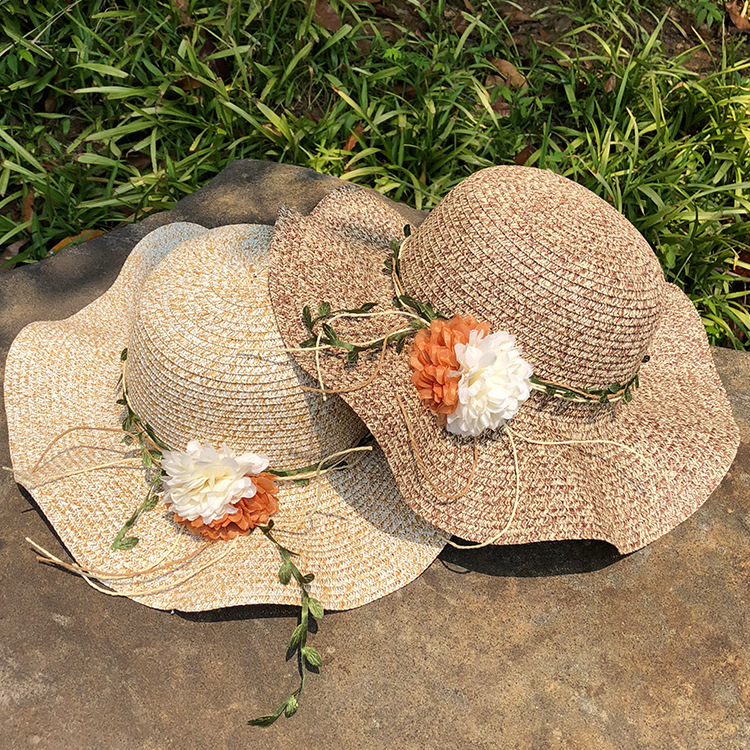 Fashion Flower Big Eaves Sunscreen Straw Hat display picture 2