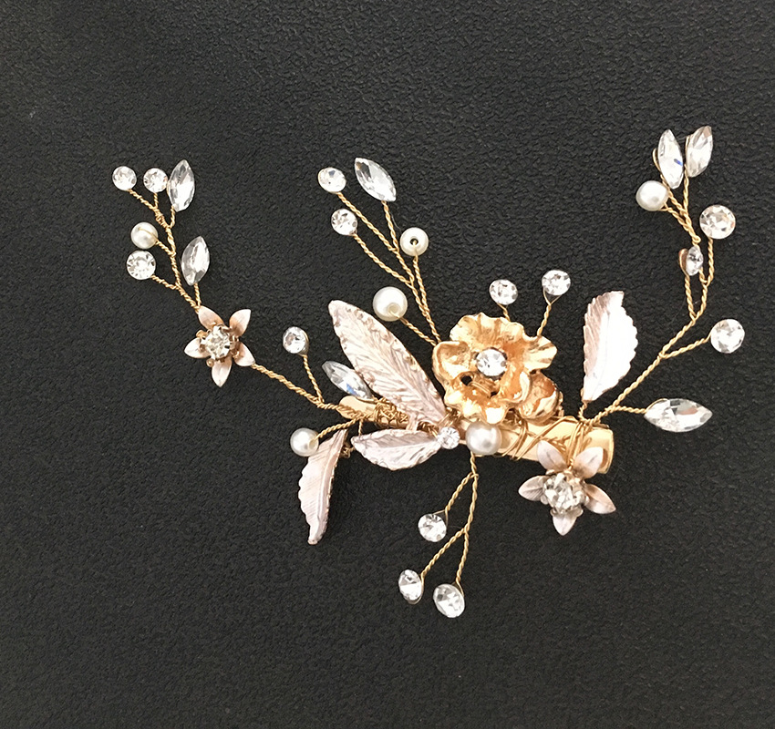 fashion flower leaf shaped inlaid pearl rhinestone alloy hair clip