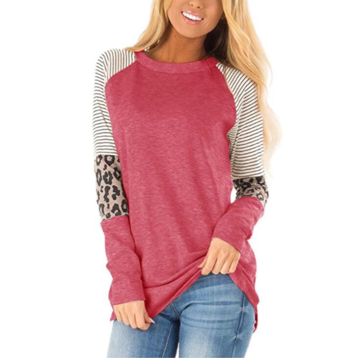 color matching stripes printing round neck loose long sleeve T-shirt NSBTY62684