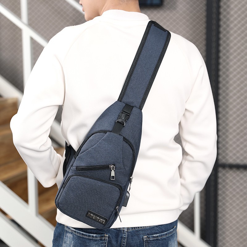 Bolsa de pecho transfronteriza 2022 nueva bolsa de pecho para hombres USB bolsa de hombro inteligente lona coreana bolsa de pecho para hombres de lona casual
